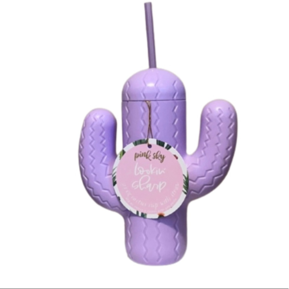 NWT Pink Sky Purple Cactus Cup with Straw